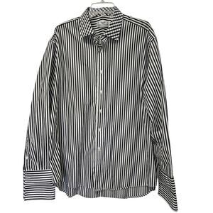 Business ta Business Mens Dress Shirt 18 1/2 37/38 Black White Stripe cuff link